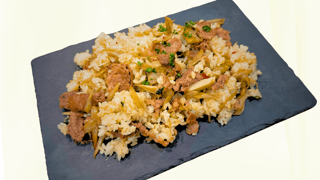 牛バラ肉とごぼうのペペロンチーノご飯
